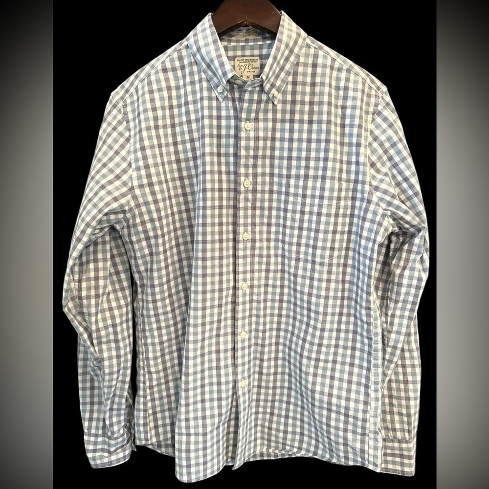 J.Crew Men's Blue Slim Organic Cotton-Stretch Secret-Wash Poplin Shirt Sz Med